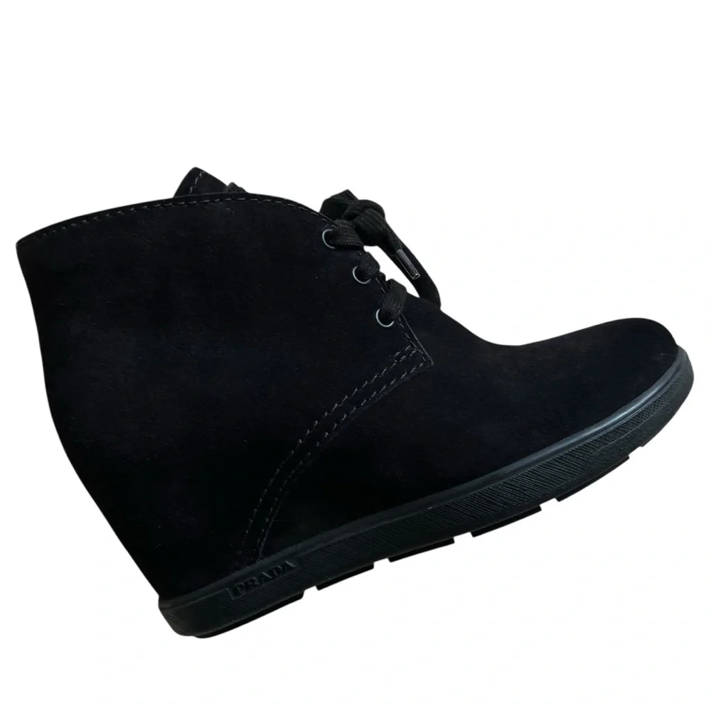 Prada Black Suede Lace-Up Ankle Shoes Women’s EU 36.5